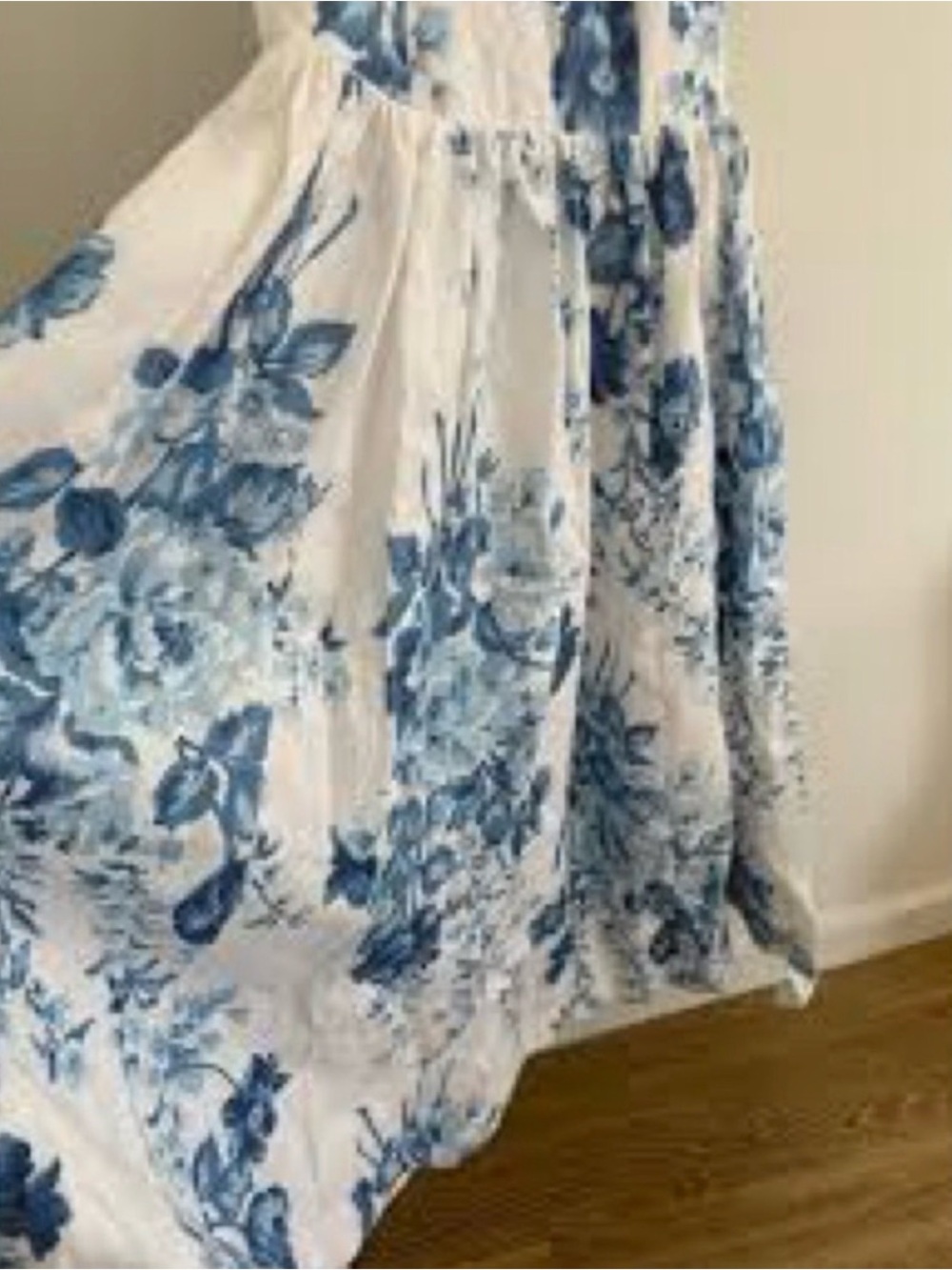 Percy Reformation White Halter Midi Dress with Blue Floral Print - Picture 3 of 4